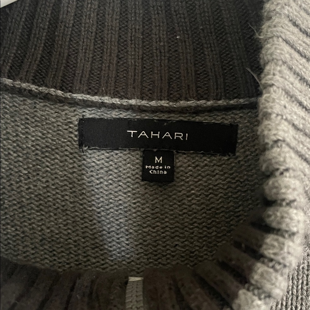 Tahari Men's Gray and Black Striped Zip-Up Sweater - Picture 2 of 5
